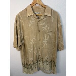 Bamboo Cay Mens Rayon Camp Shirt Tan Bamboo Leaf Embroidered Resortwear Large